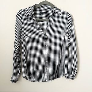 Ann Taylor Black/White Gingham Plaid Button Front Top